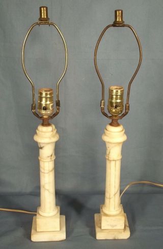 EARLY 20th CENTURY FLUTED COLUMN MARBLE LAMPS ON STEPPED PLINTH BASE 2