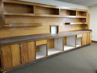 Antique,  handmade solid mahogany bar back circa 1950 4