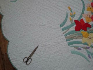 Vintage c1930 Applique Gladiolus Cottage Bouquet QUILT 89x77 11