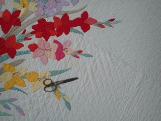 Vintage c1930 Applique Gladiolus Cottage Bouquet QUILT 89x77 12