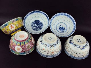 6 X Impressive Chinese Oriental Porcelain Famille Rose Blue White Tea Bowls