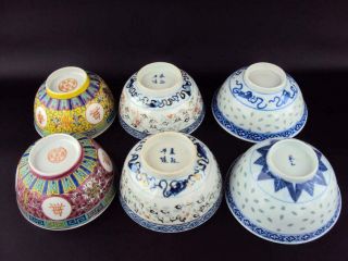 6 X IMPRESSIVE Chinese Oriental Porcelain Famille Rose Blue White Tea Bowls 2