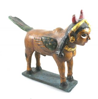 Vintage Old Antique Wooden Kamdhenu Cow Statue Figure Sculpture Decorative