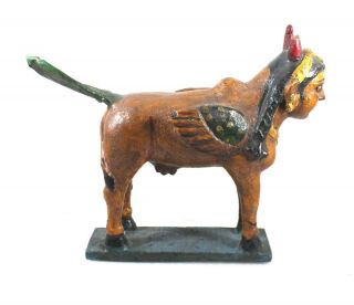 Vintage Old Antique Wooden Kamdhenu Cow Statue Figure Sculpture Decorative 3