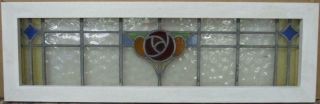 Old English Leaded Stained Glass Window Transom Colorful Floral 35 " X 11.  25 "