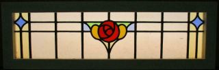 OLD ENGLISH LEADED STAINED GLASS WINDOW TRANSOM Colorful Floral 35 