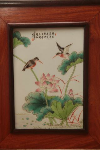 Pair Chinese Famille Rose Landscape Porcelain Plaque With Wood Frame 4