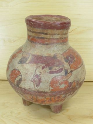 Pre - Columbian Artifact? Mayan Clay Pottery Tripod Vessel Vase Jug 6 1/4 "