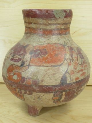 Pre - Columbian Artifact? Mayan Clay Pottery Tripod Vessel Vase Jug 6 1/4 