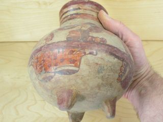 Pre - Columbian Artifact? Mayan Clay Pottery Tripod Vessel Vase Jug 6 1/4 