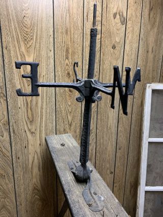 Vintage Early Cast Weathervane Wood Wall Tree Barn Mount Rustic Unique NESW Old 2