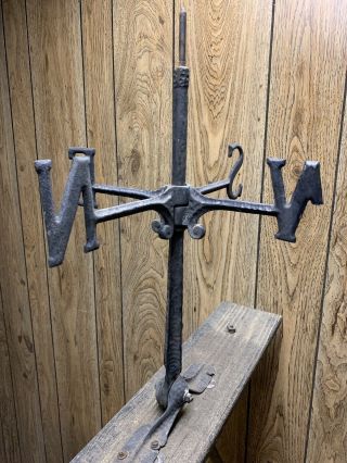 Vintage Early Cast Weathervane Wood Wall Tree Barn Mount Rustic Unique NESW Old 3