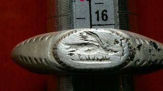Ancient Roman Silver Seal Ring (sacred Goose Engraved On Bezel).