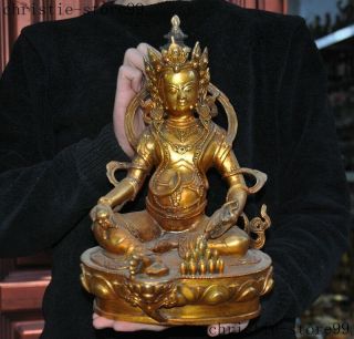 Old Tibetan Buddhism Bronze Gilt Yellow Jambhala Wealth God Mammon Buddha Statue
