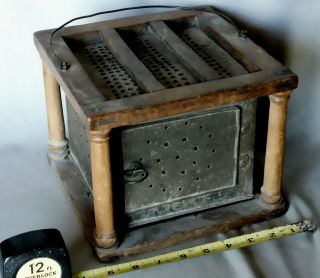 Antique American Foot Warmer 18th / 19th C Punched Pierced Tin Star Deorations
