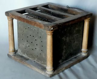 Antique American Foot Warmer 18th / 19th c punched Pierced Tin star deorations 4