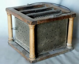 Antique American Foot Warmer 18th / 19th c punched Pierced Tin star deorations 6