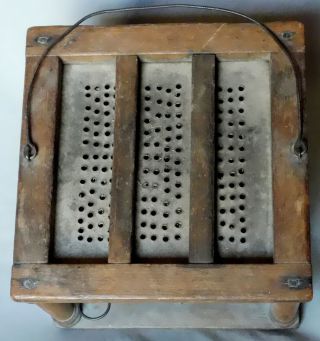 Antique American Foot Warmer 18th / 19th c punched Pierced Tin star deorations 8