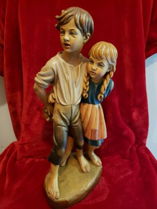 Vintage Jobin Brienz Switzerland 3855 Hand - Carved Wooden Boy And Girl 20 " Statue