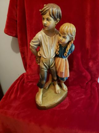 Vintage Jobin Brienz Switzerland 3855 Hand - Carved Wooden Boy and Girl 20 