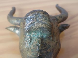 RARE Ancient Antique Greek Greece Bronze Minoan Bull Head On Base Figure Statue 11