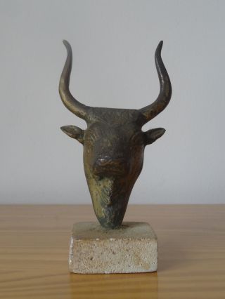 Rare Ancient Antique Greek Greece Bronze Minoan Bull Head On Base Figure Statue