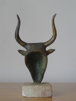 RARE Ancient Antique Greek Greece Bronze Minoan Bull Head On Base Figure Statue 5