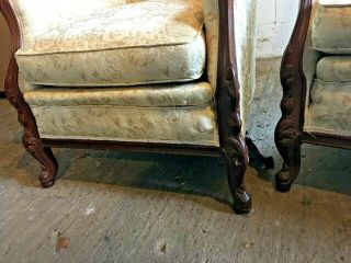 Antique French Victorian Carved Mahogany Sofa Settee Couch and Chair 10