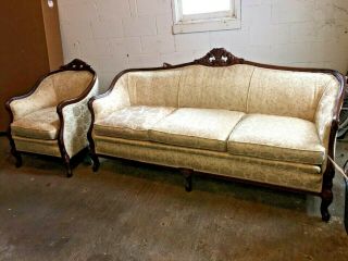 Antique French Victorian Carved Mahogany Sofa Settee Couch And Chair