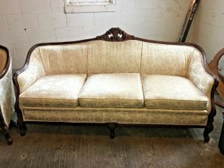 Antique French Victorian Carved Mahogany Sofa Settee Couch and Chair 2