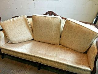 Antique French Victorian Carved Mahogany Sofa Settee Couch and Chair 3