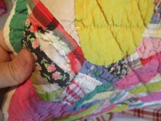 VTG HAND STITCHED BRIGHT COLORED COTTON QUILT PINK & YELLOW COTTAGE FARMHOUSE 3