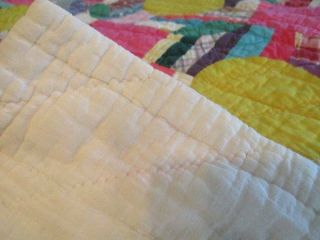 VTG HAND STITCHED BRIGHT COLORED COTTON QUILT PINK & YELLOW COTTAGE FARMHOUSE 4