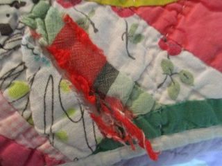 VTG HAND STITCHED BRIGHT COLORED COTTON QUILT PINK & YELLOW COTTAGE FARMHOUSE 6