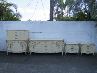 French Carved Bombay Bombee Painted Long Dresser with Gold Highlight 9581 12