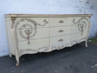 French Carved Bombay Bombee Painted Long Dresser With Gold Highlight 9581