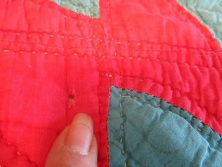 VINTAGE HAND STITCHED COTTON BATTED QUILT MOSTLY CHRISTMAS RED 3