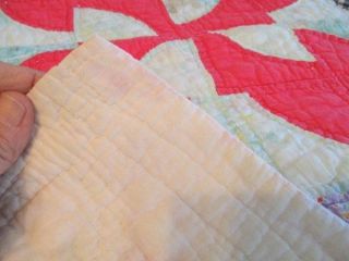 VINTAGE HAND STITCHED COTTON BATTED QUILT MOSTLY CHRISTMAS RED 4