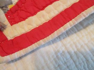 VINTAGE HAND STITCHED COTTON BATTED QUILT MOSTLY CHRISTMAS RED 5
