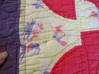 VINTAGE HAND STITCHED COTTON BATTED QUILT MOSTLY CHRISTMAS RED 7