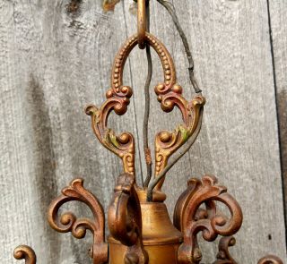 Vintage Moe Bridges 5 Arm Copper Polychrome Chandelier,  Leaves,  Berries 6