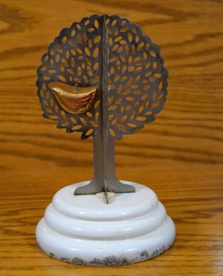 Vintage Steel Tree Of Life Tin Bird Primitive Jewelry Earring Holder Folk Art