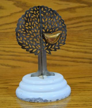 Vintage Steel Tree Of Life Tin Bird Primitive Jewelry Earring Holder Folk Art 2