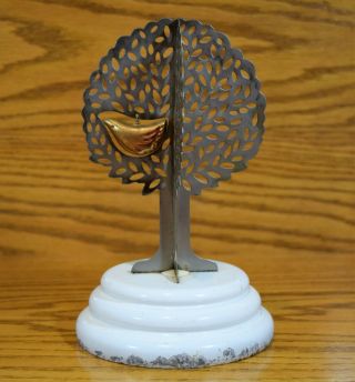 Vintage Steel Tree Of Life Tin Bird Primitive Jewelry Earring Holder Folk Art 6