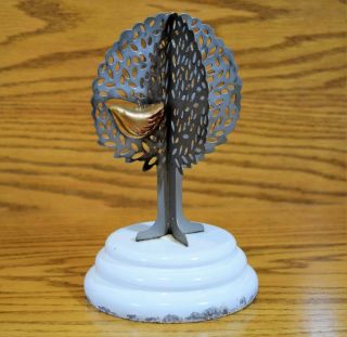 Vintage Steel Tree Of Life Tin Bird Primitive Jewelry Earring Holder Folk Art 7