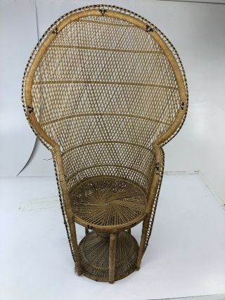 Vintage Peacock Chair Wicker High Back Fan Rattan Mid Century Bohemian Sunroom