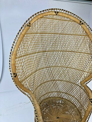 Vintage PEACOCK CHAIR wicker high back fan rattan mid century bohemian sunroom 2