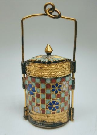 Antique 1920s Chinese 14k Gold And Enamel Trinket Box Pendant