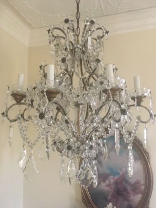 Antique Vintage French Maison Bages Crystal Beaded Flower Chandelier