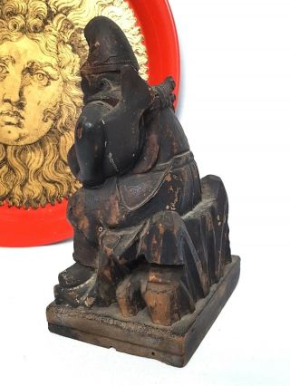 ANTIQUE EARLY 1900 ' S JAPANESE WOODEN CARVED EBISU STATUE GOD OF FISHERMAN 3